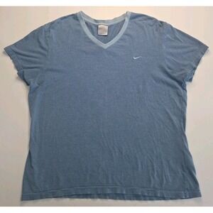 Nike V-neck Blue Striped Tshirt -Women's M 8-10
